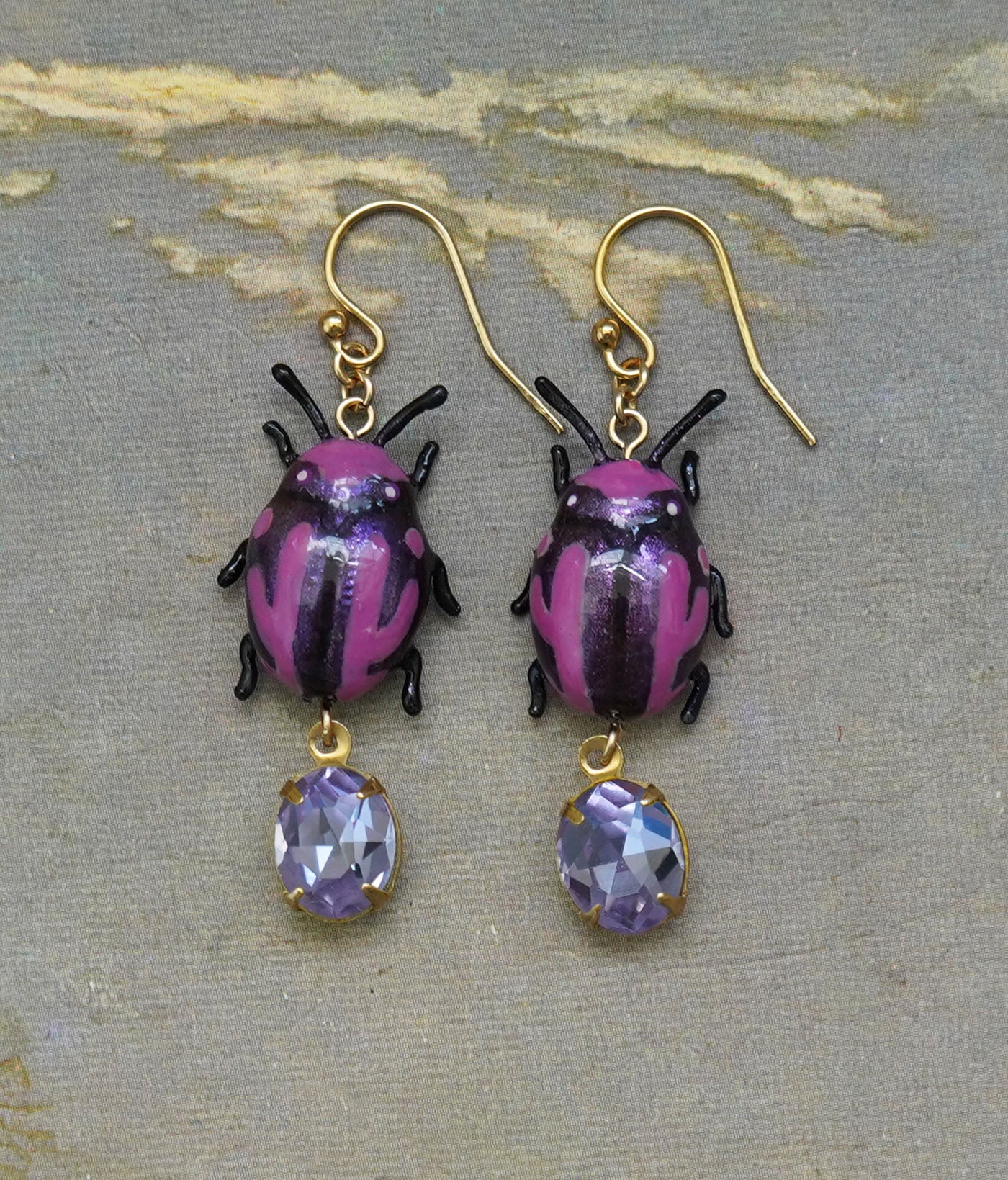 Mint Beetle Earrings (Pink/Lavender)