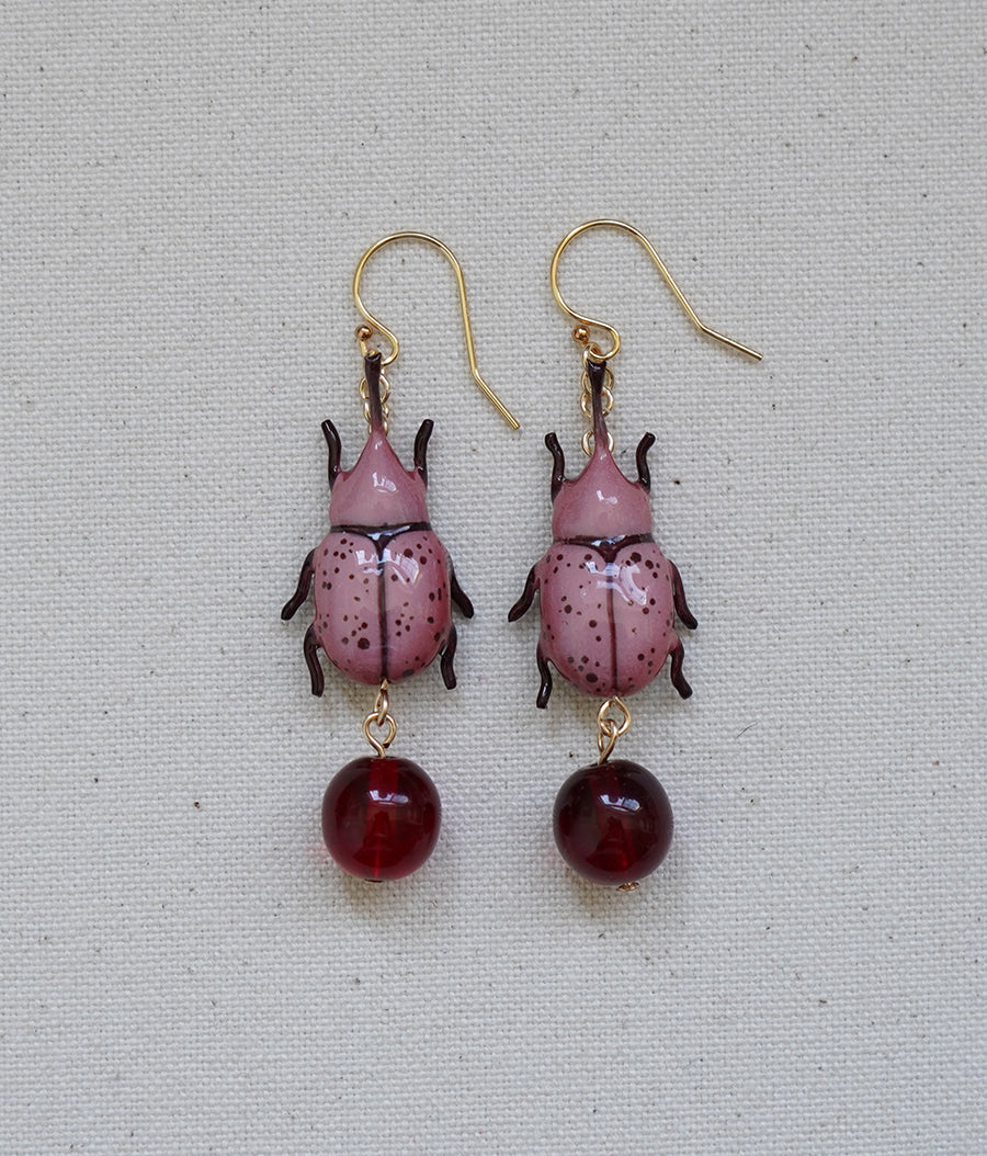 Rhinoceros Beetle Earrings (Red)