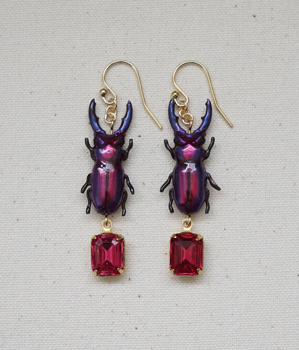 Stag Beetle Earrings (Purple/Pink)