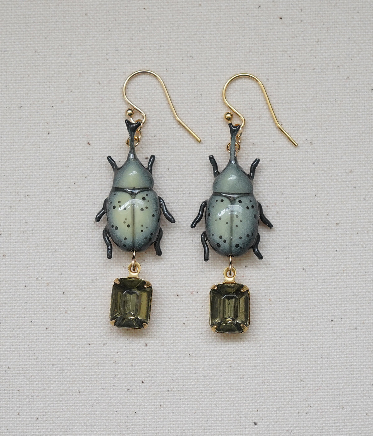Rhinoceros Beetle Earrings (Olive)