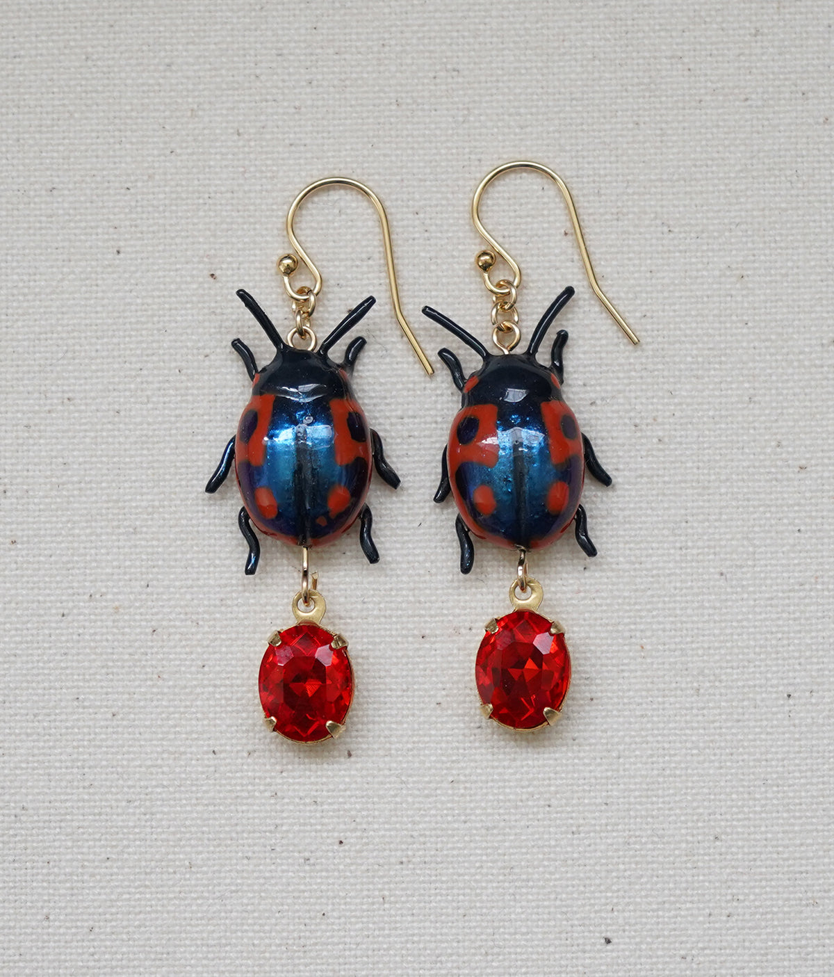 Mint Beetle (Blue/Orange) Earrings