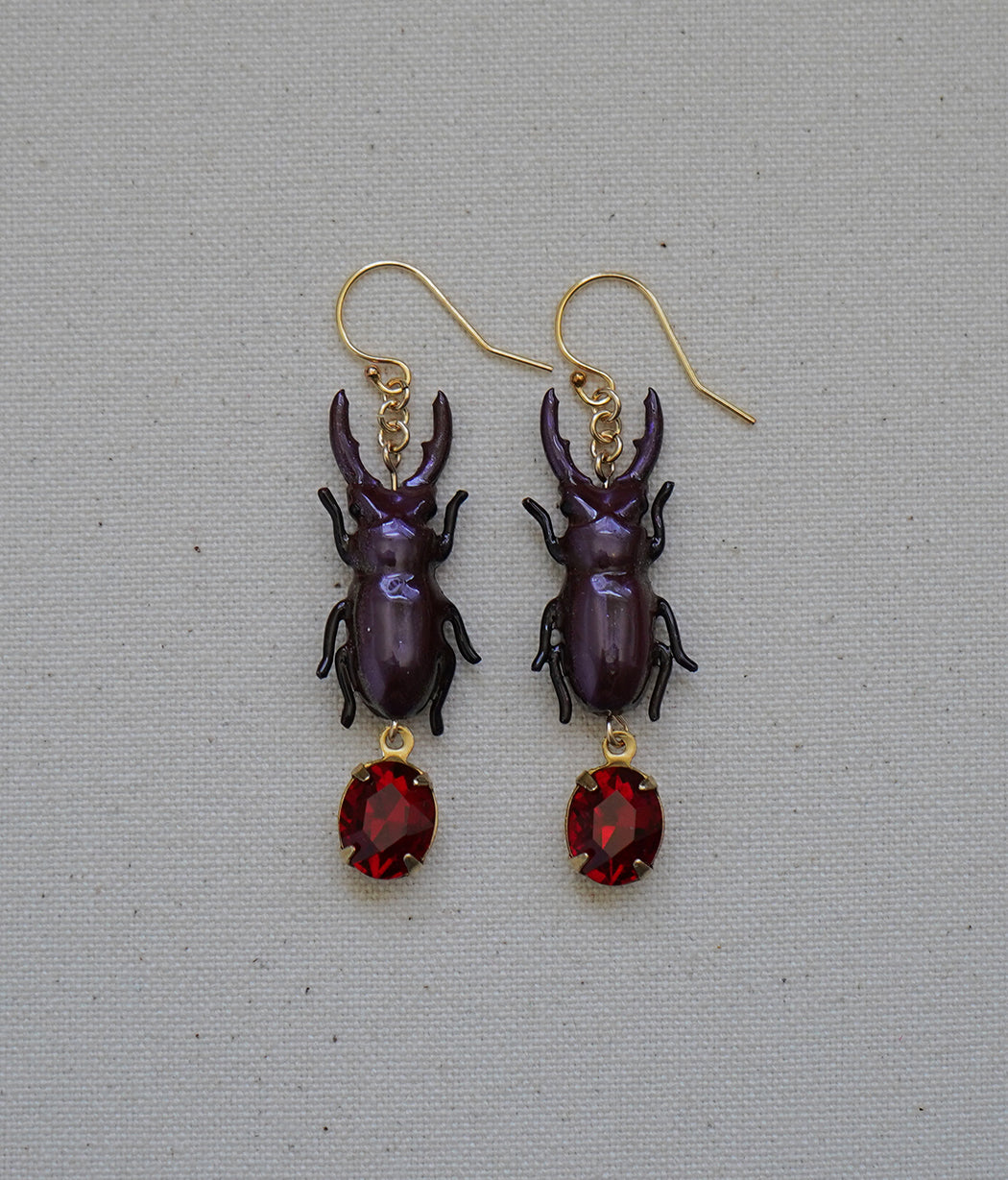Stag Beetle Earrings (Purple)