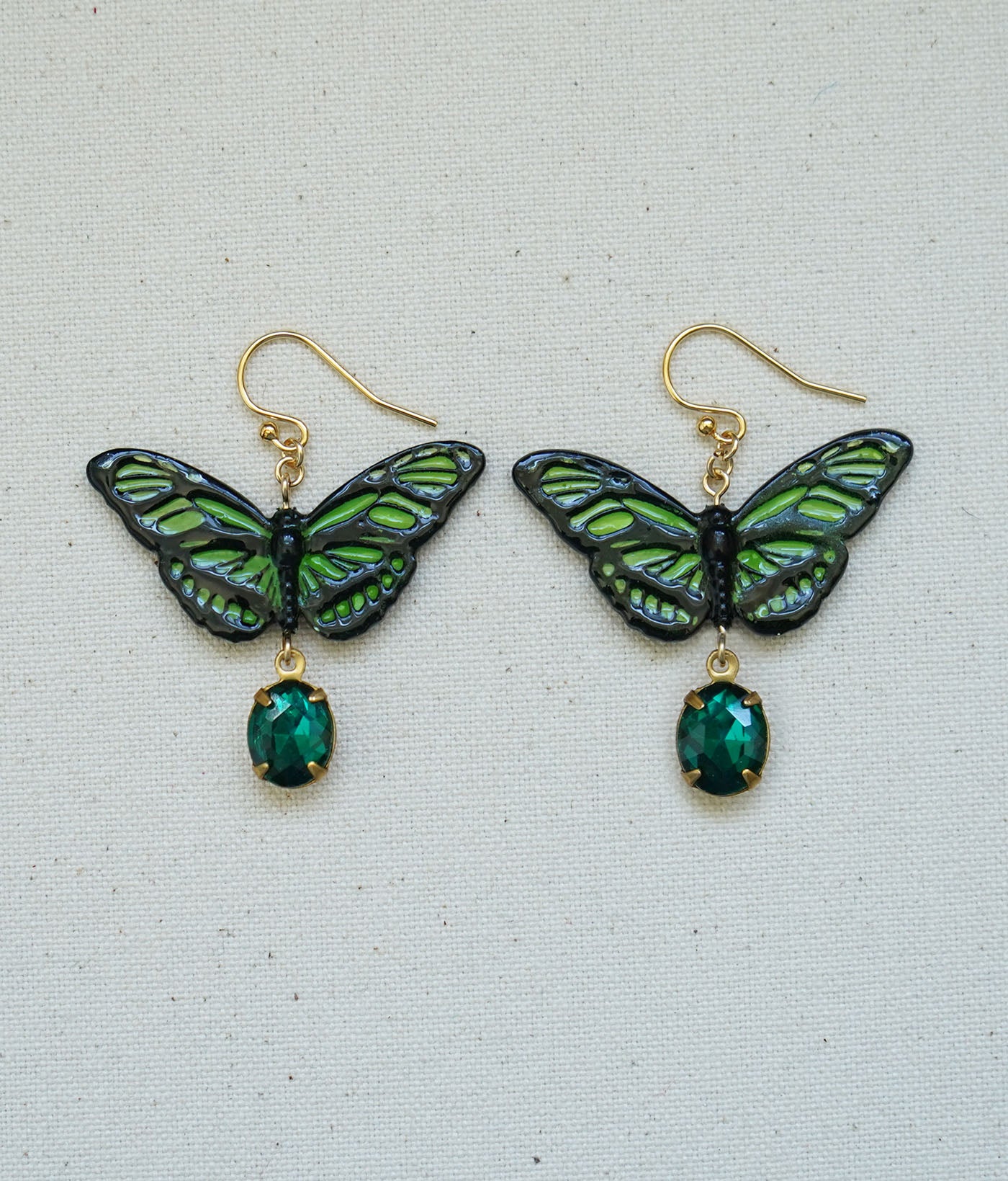 Long Wing Green Butterfly Earrings