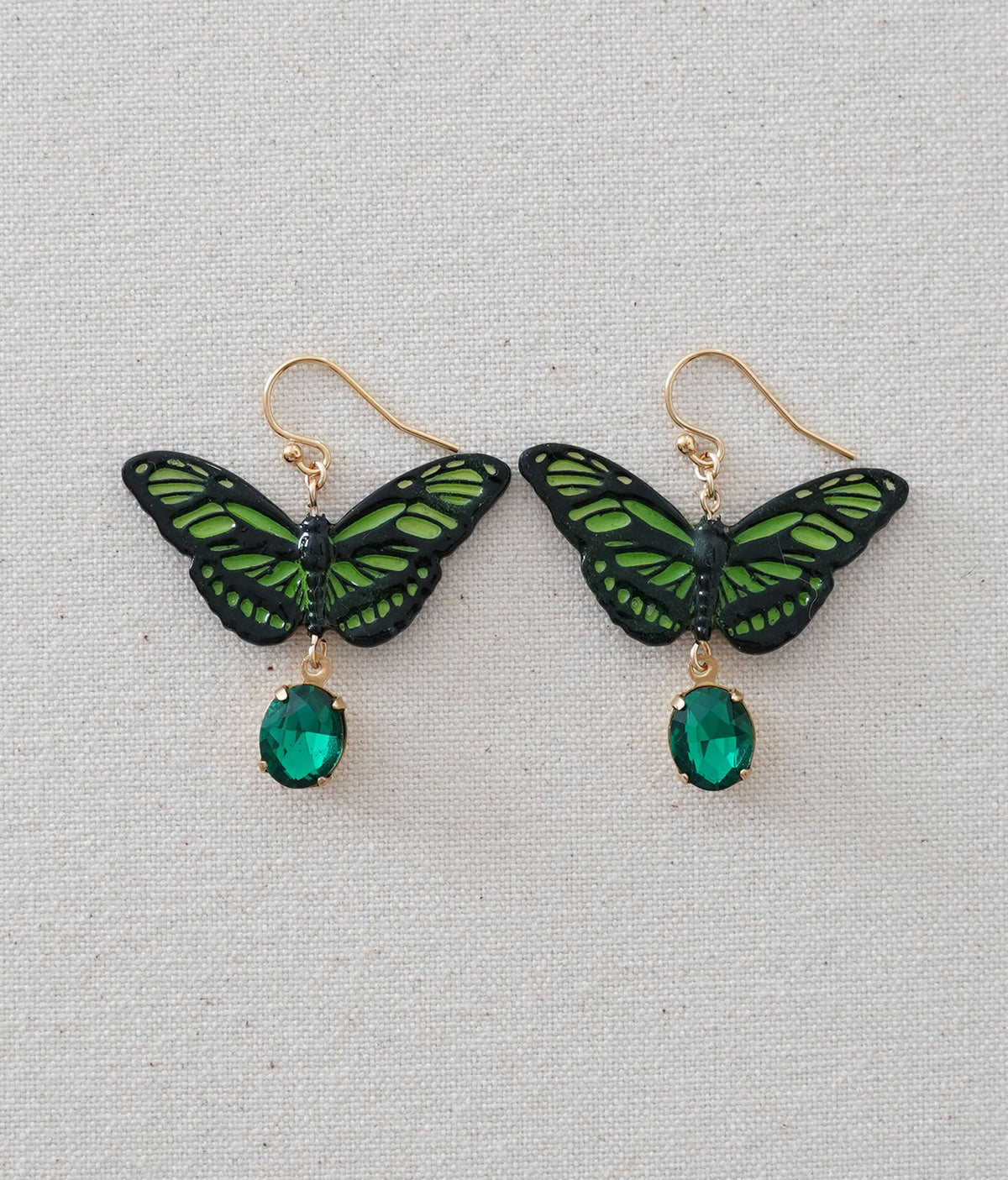 Long Wing Green Butterfly Earrings