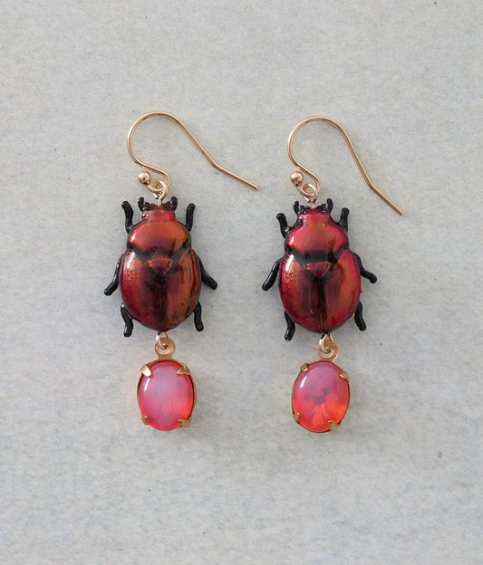Scarab Earrings (Orange/Red)