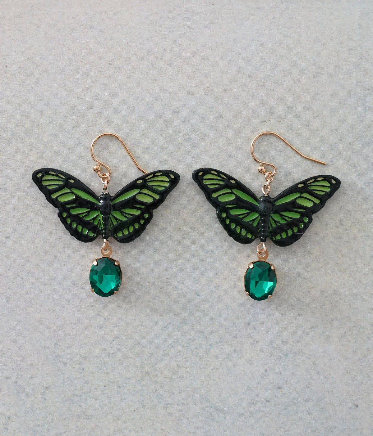 Long Wing Green Butterfly Earrings