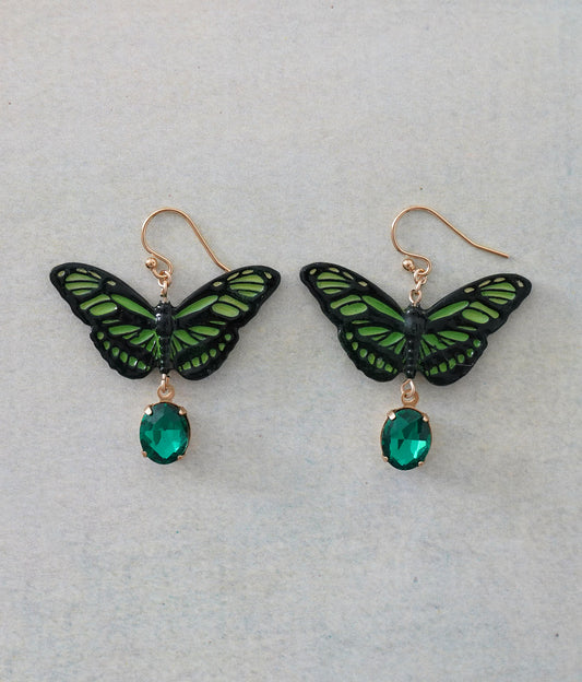 Long Wing Green Butterfly Earrings