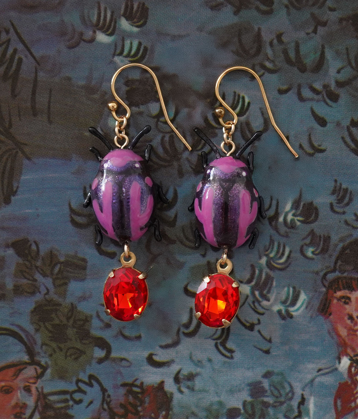 Mint Beetle Earrings (Pink/Lavender)