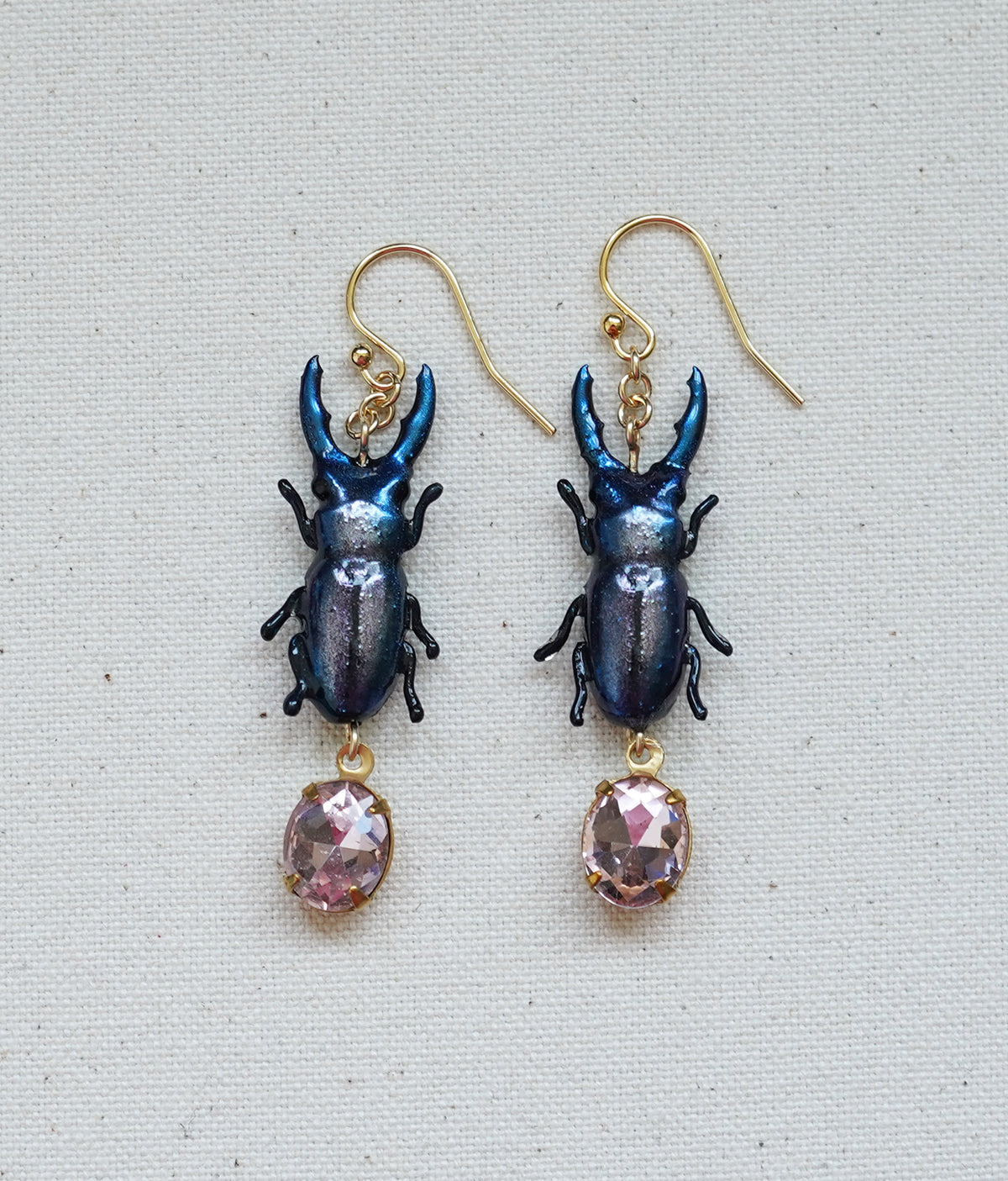 Stag Beetle Earrings (Blue/Pink)
