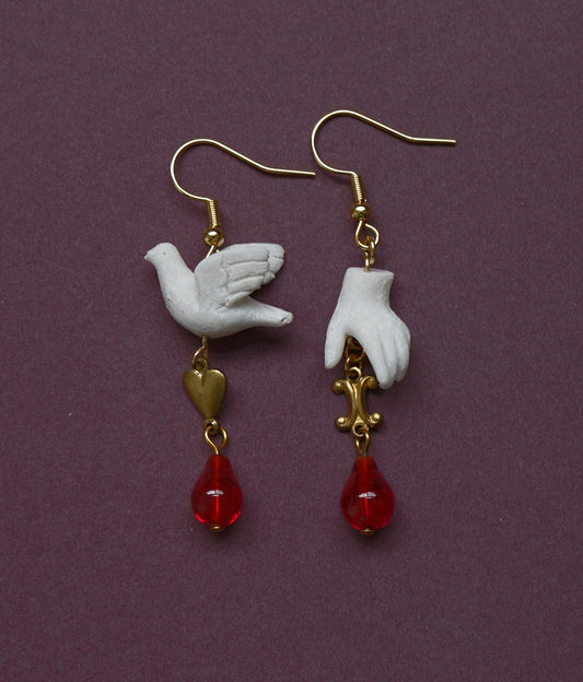 Dove and Hand Earrings