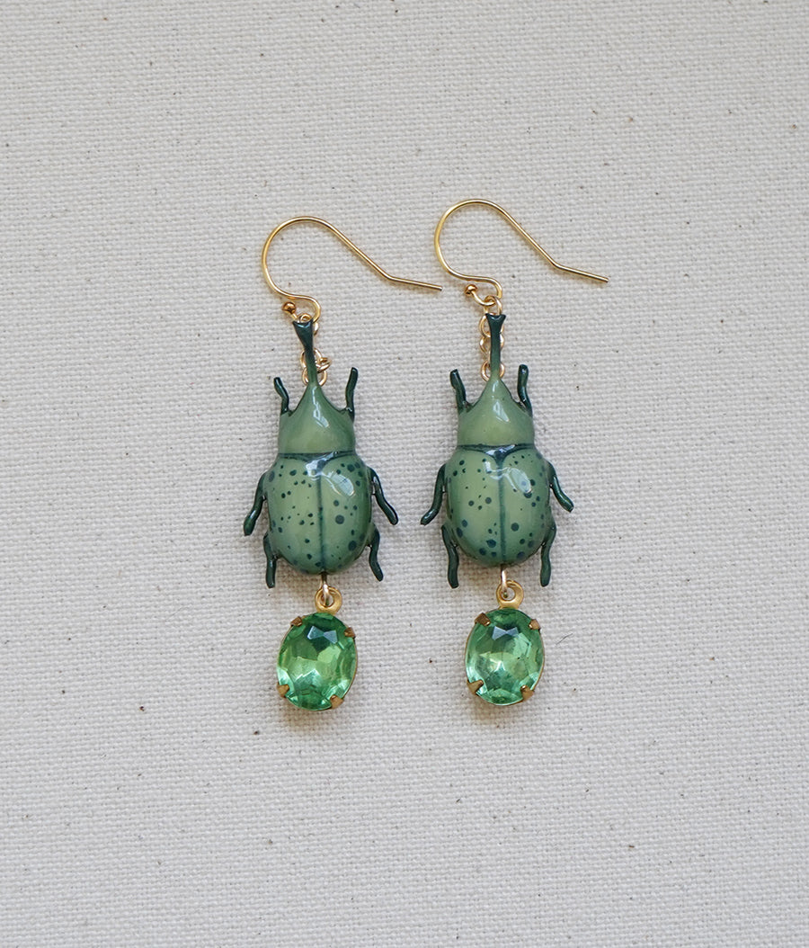 Rhinoceros Beetle Earrings (Green)