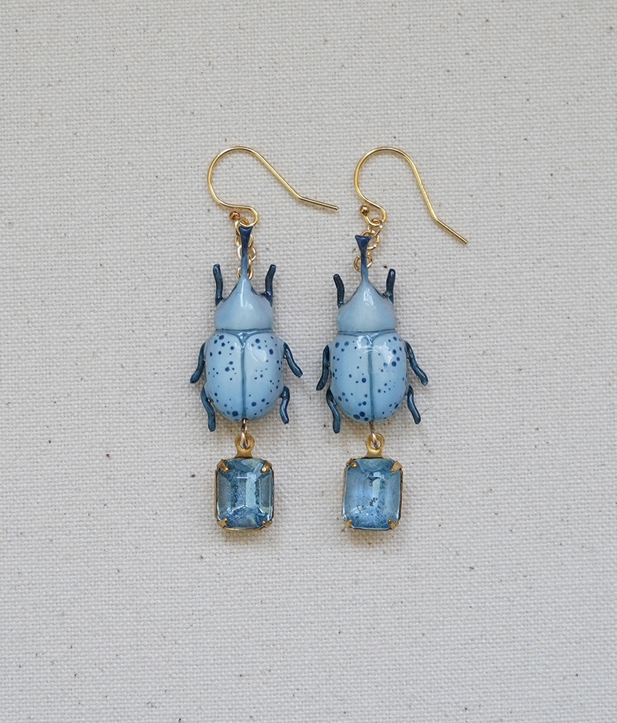 Rhinoceros Beetle Earrings (Blue)
