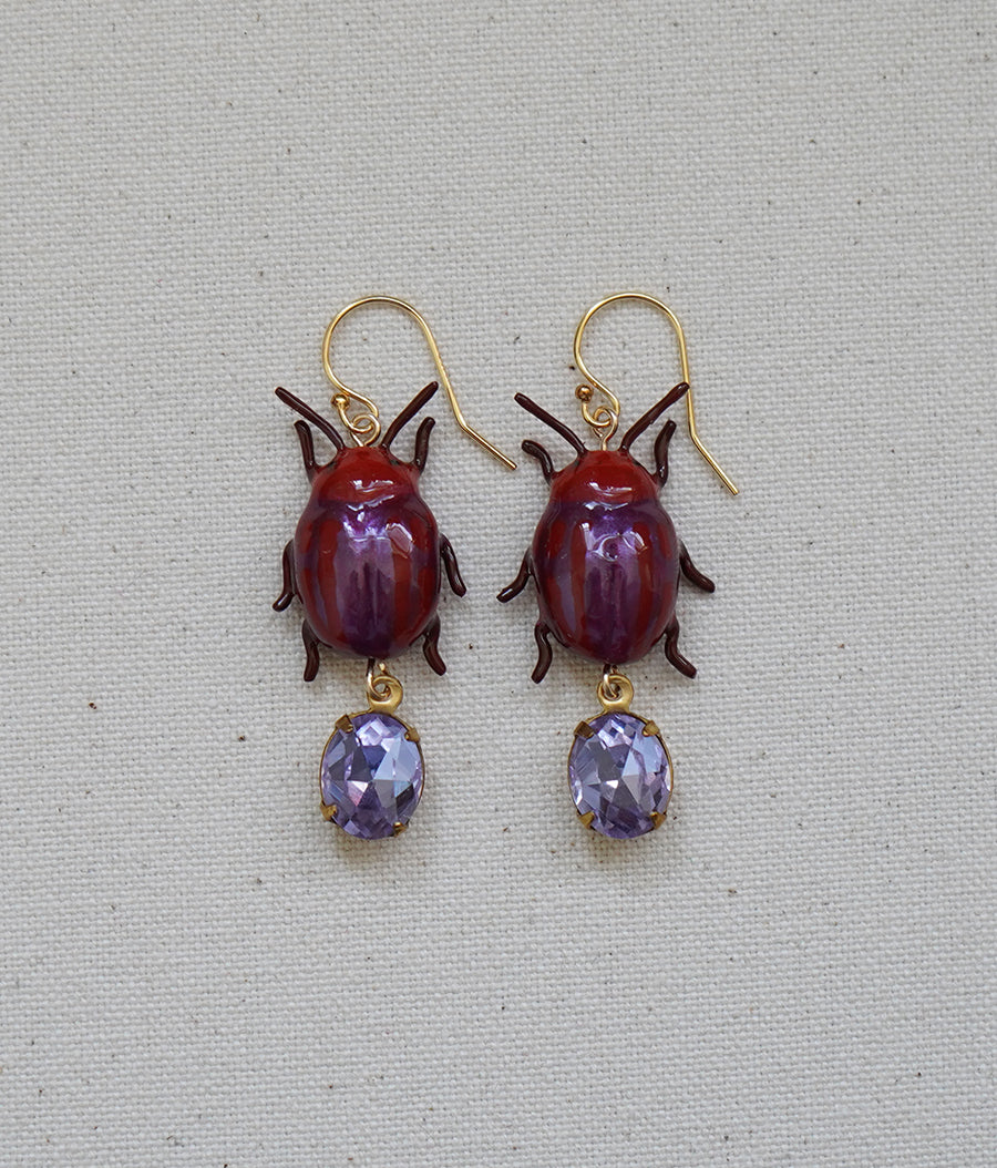 Mint Beetle (Red) Earrings