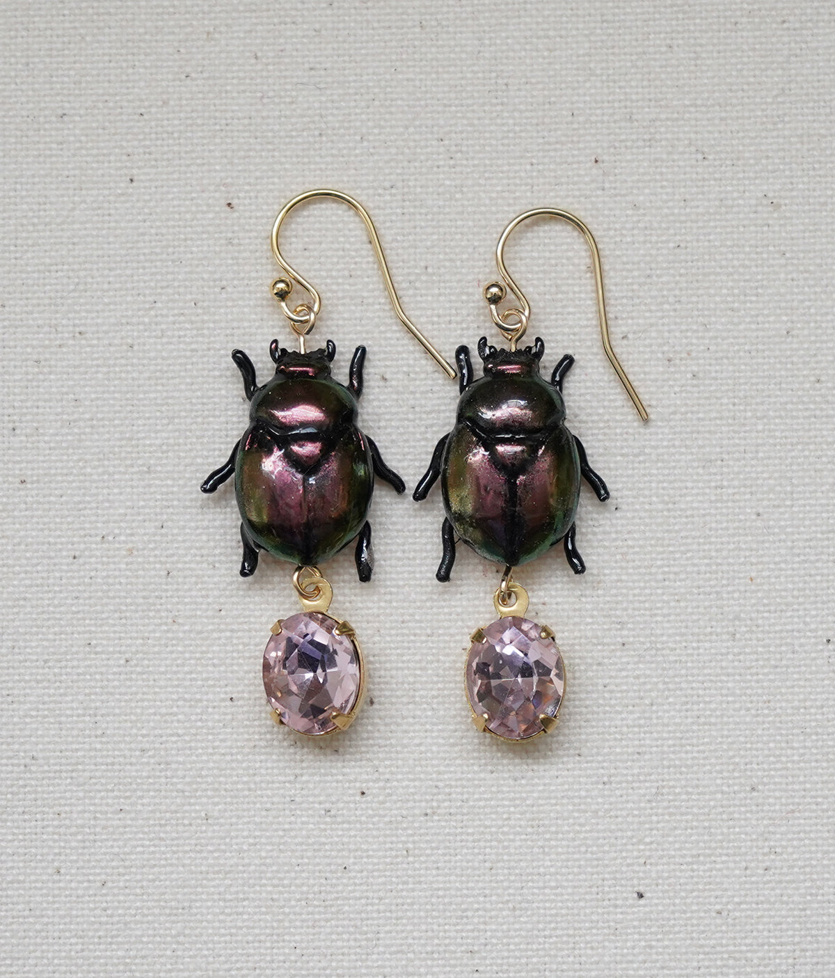 Scarab Earrings (Green/Pink)