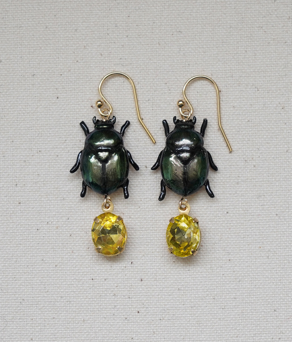 Scarab Earrings (Green/Yellow)