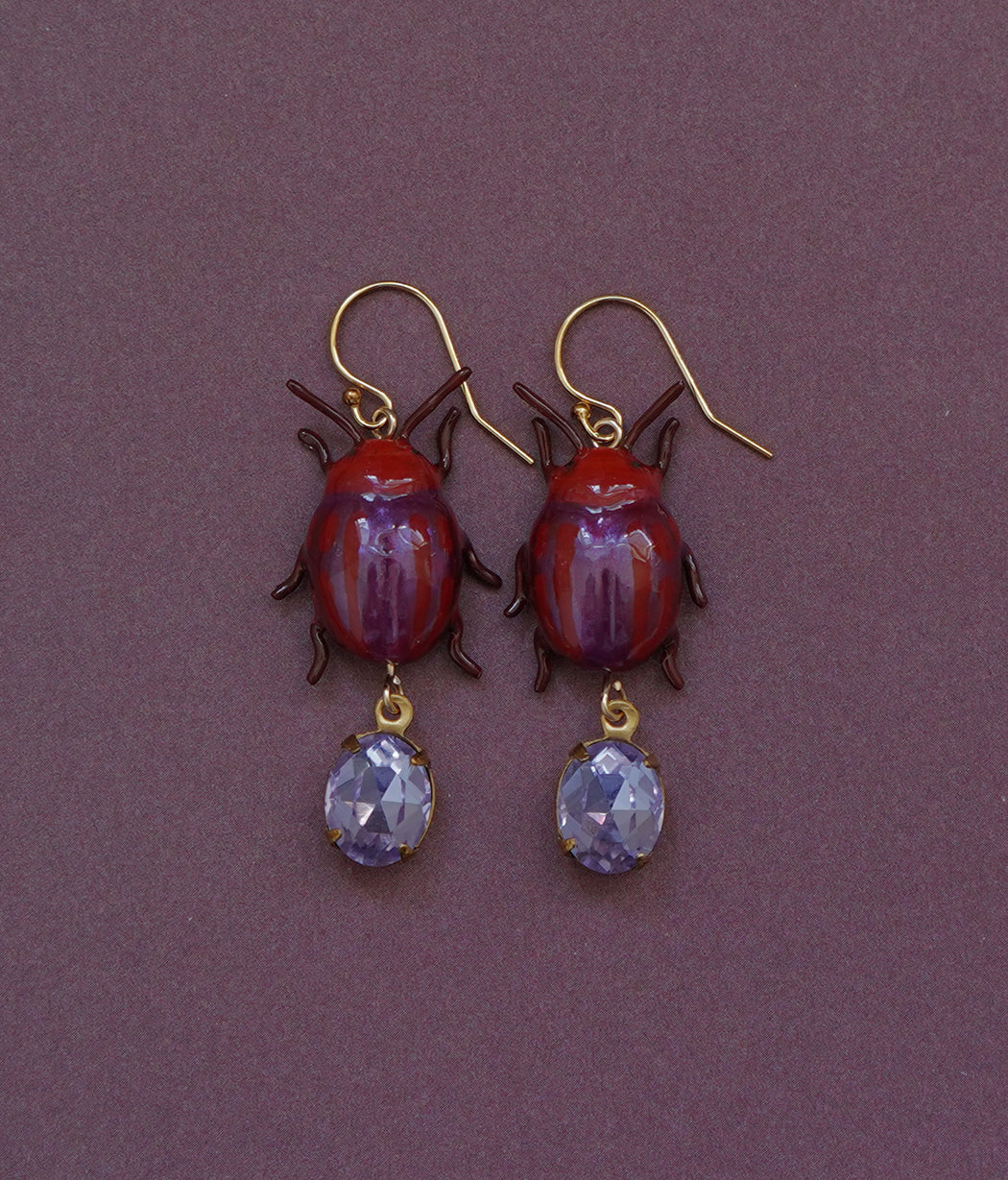 Mint Beetle (Red) Earrings