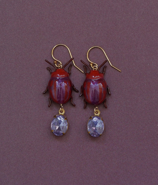Mint Beetle (Red) Earrings