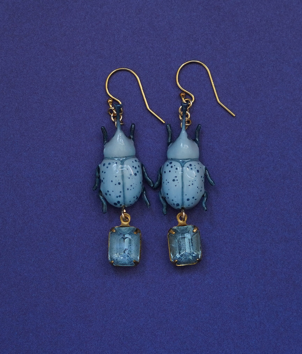 Rhinoceros Beetle Earrings (Blue)