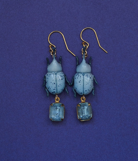 Rhinoceros Beetle Earrings (Blue)
