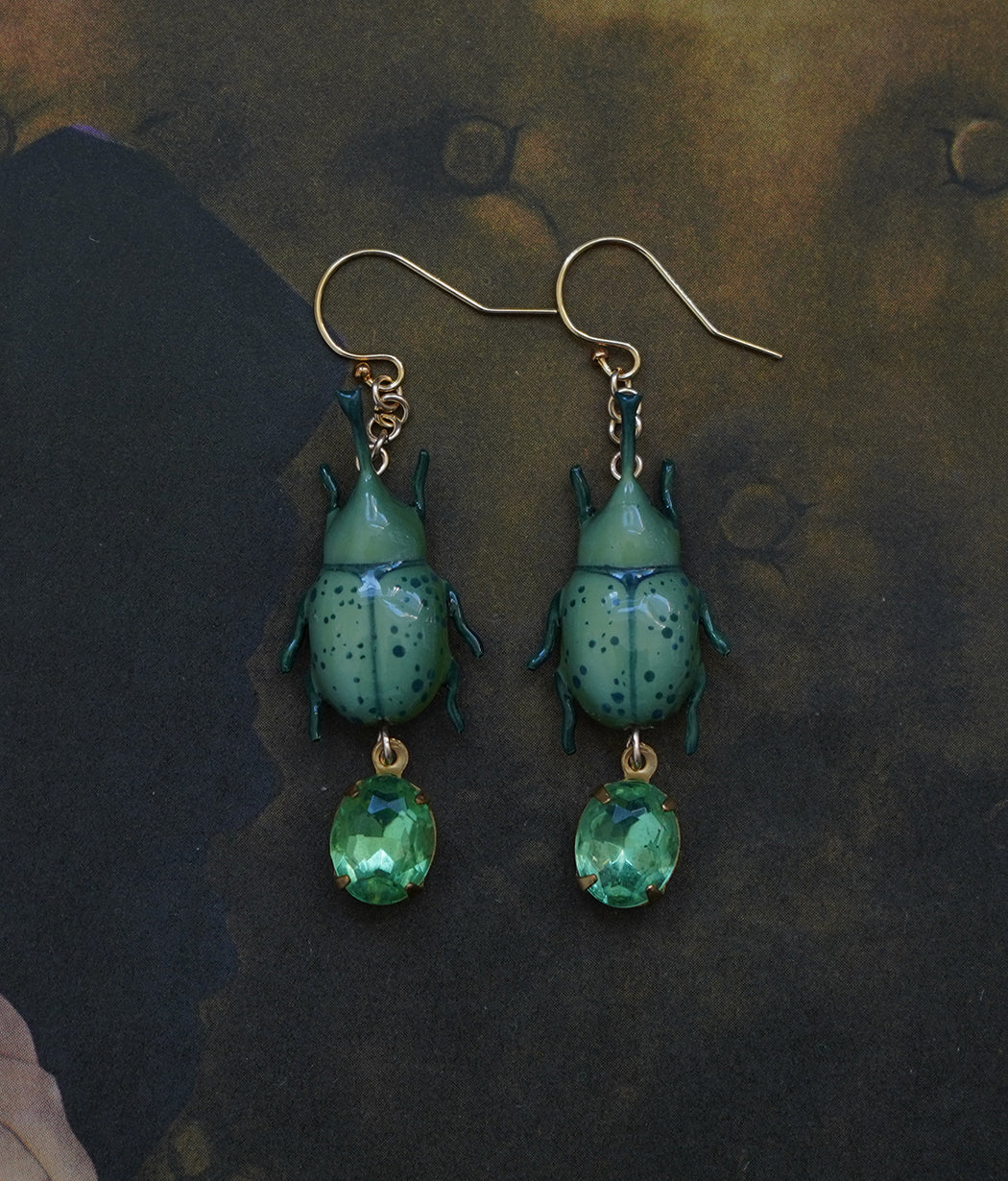 Rhinoceros Beetle Earrings (Green)