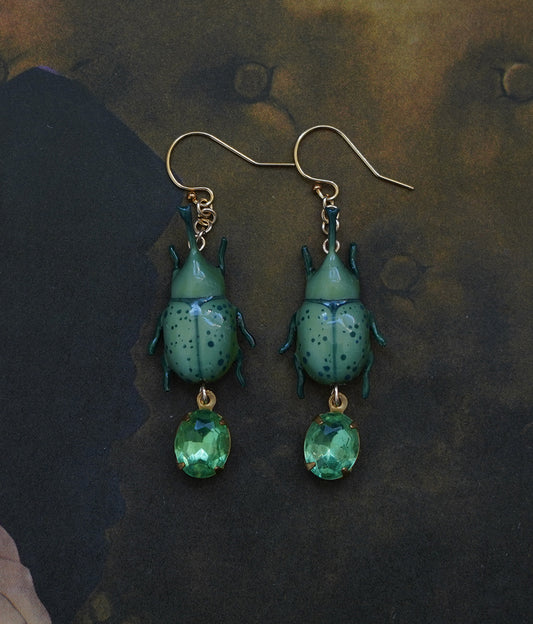 Rhinoceros Beetle Earrings (Green)