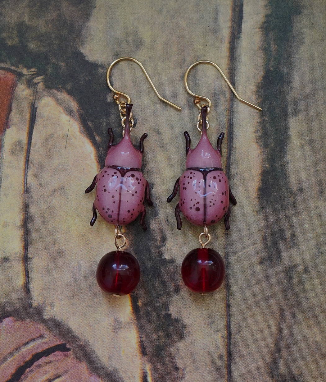Rhinoceros Beetle Earrings (Red)