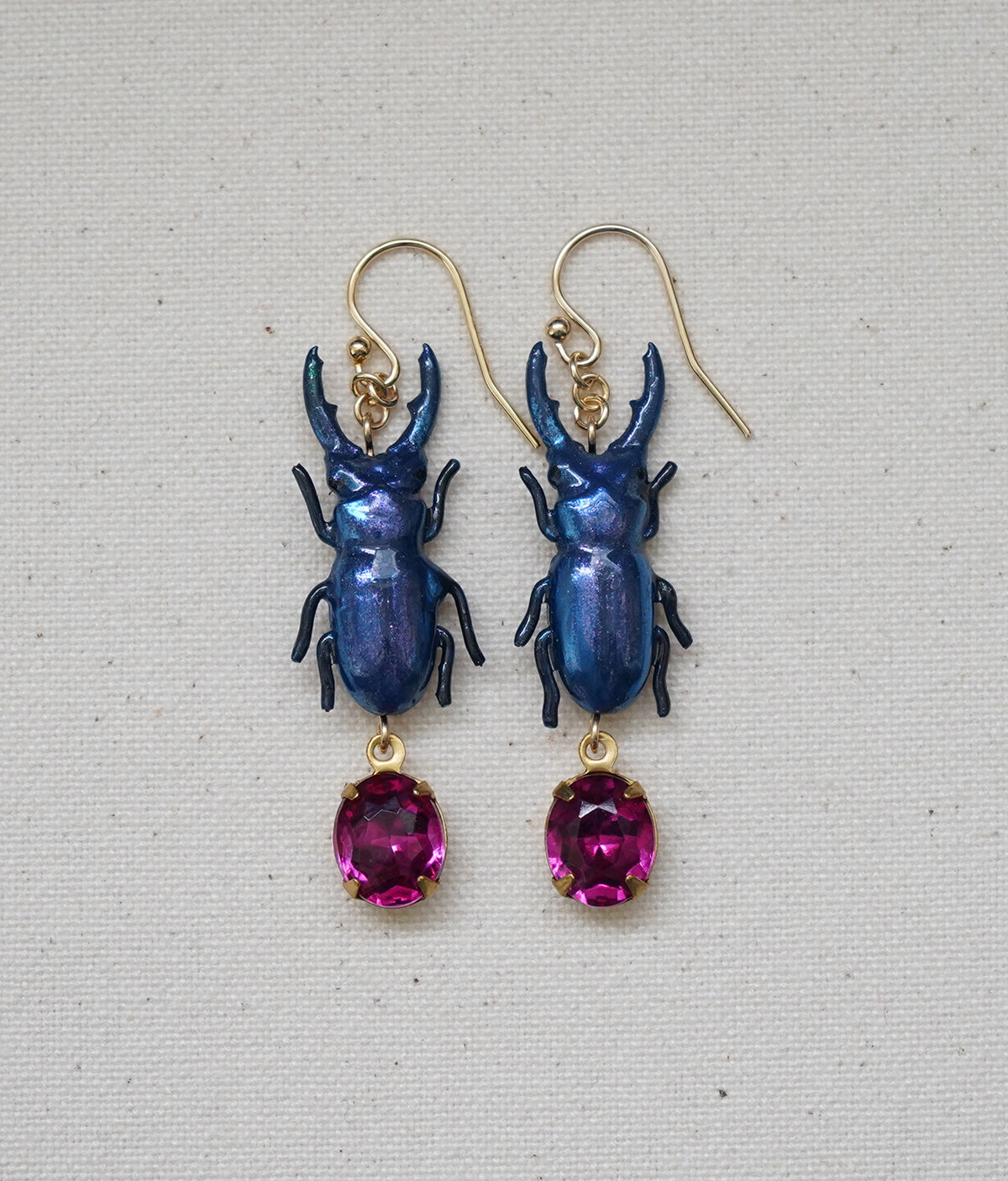 Stag Beetle Earrings (Blue/Pink)