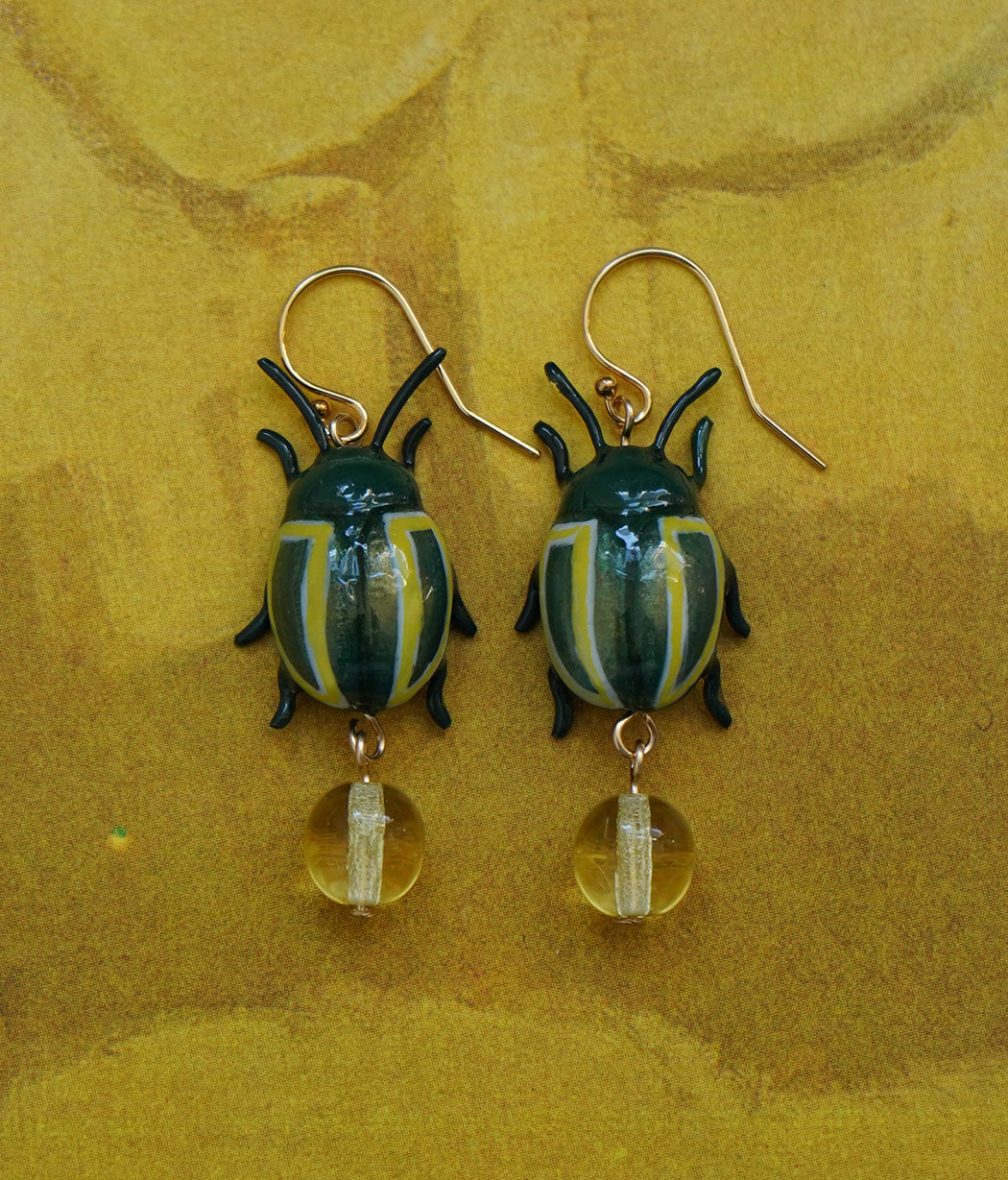 Mint Beetle (Yellow) Earrings