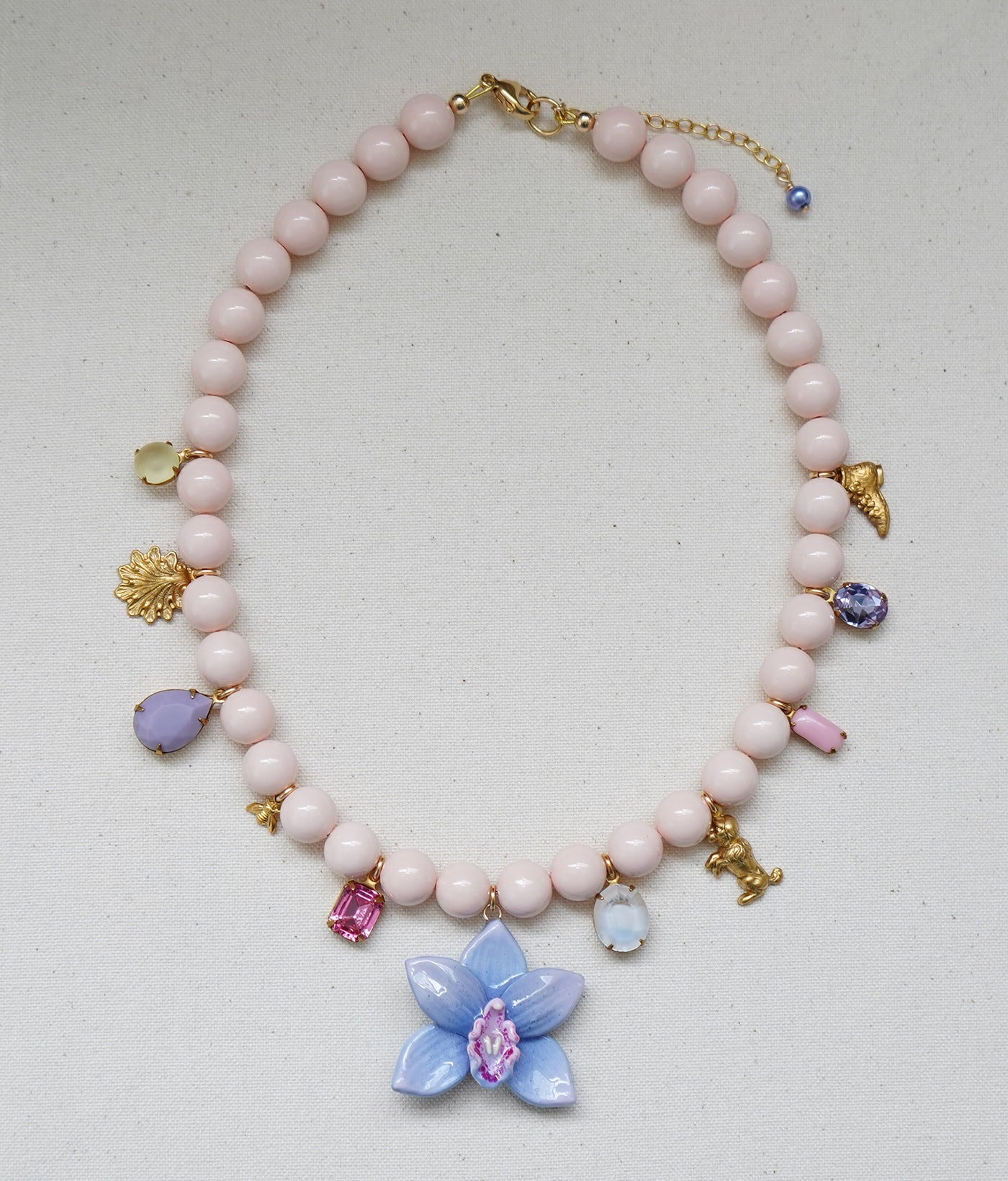 Cymbidium Orchid Charm Necklace (Periwinkle)