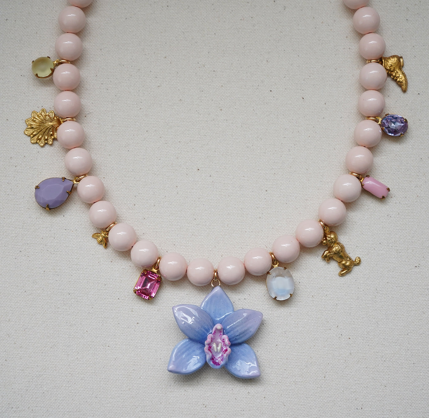 Cymbidium Orchid Charm Necklace (Periwinkle)