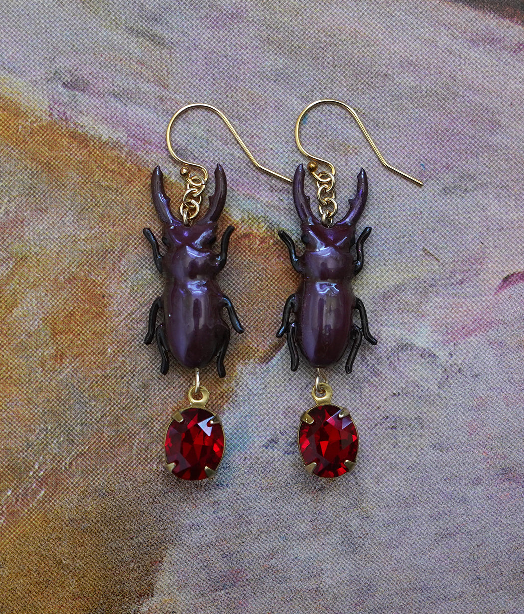 Stag Beetle Earrings (Purple)