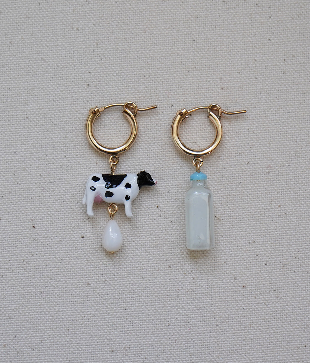 Milk and Cow Hoop Earrings