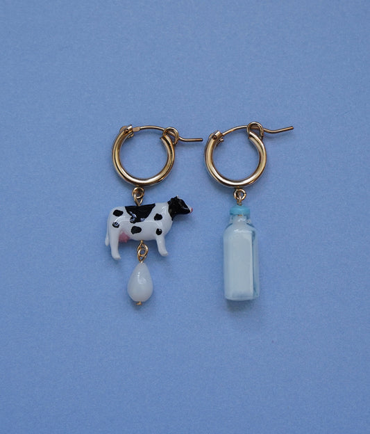 Milk and Cow Hoop Earrings
