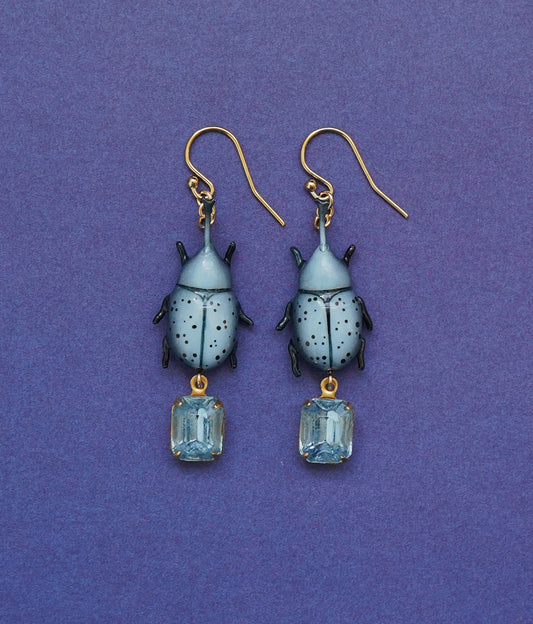 Rhinoceros Beetle Earrings (Blue)