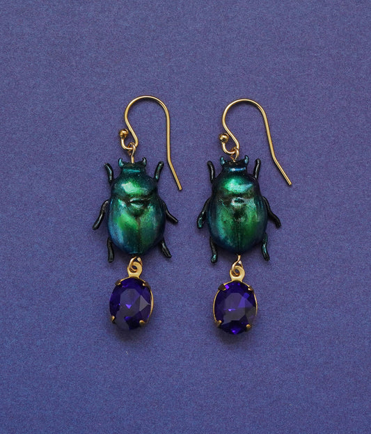 Scarab Earrings (Blue/Green)