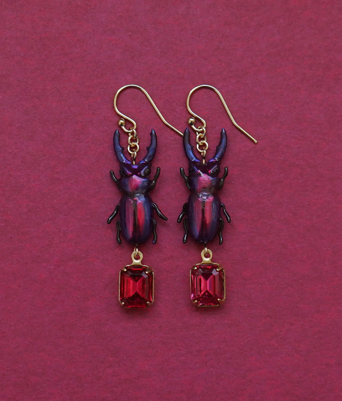 Stag Beetle Earrings (Purple/Pink)