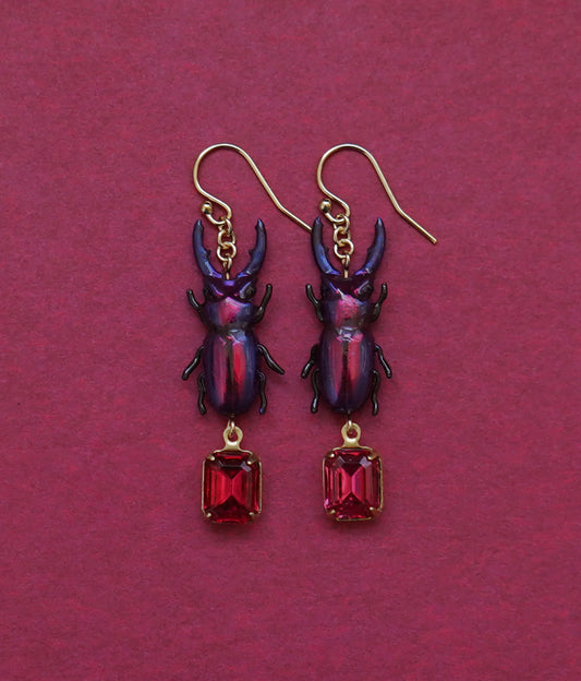 Stag Beetle Earrings (Purple/Pink)