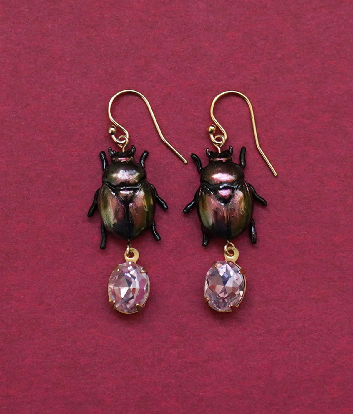 Scarab Earrings (Green/Pink)