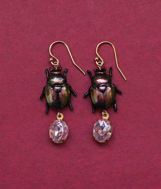 Scarab Earrings (Green/Pink)