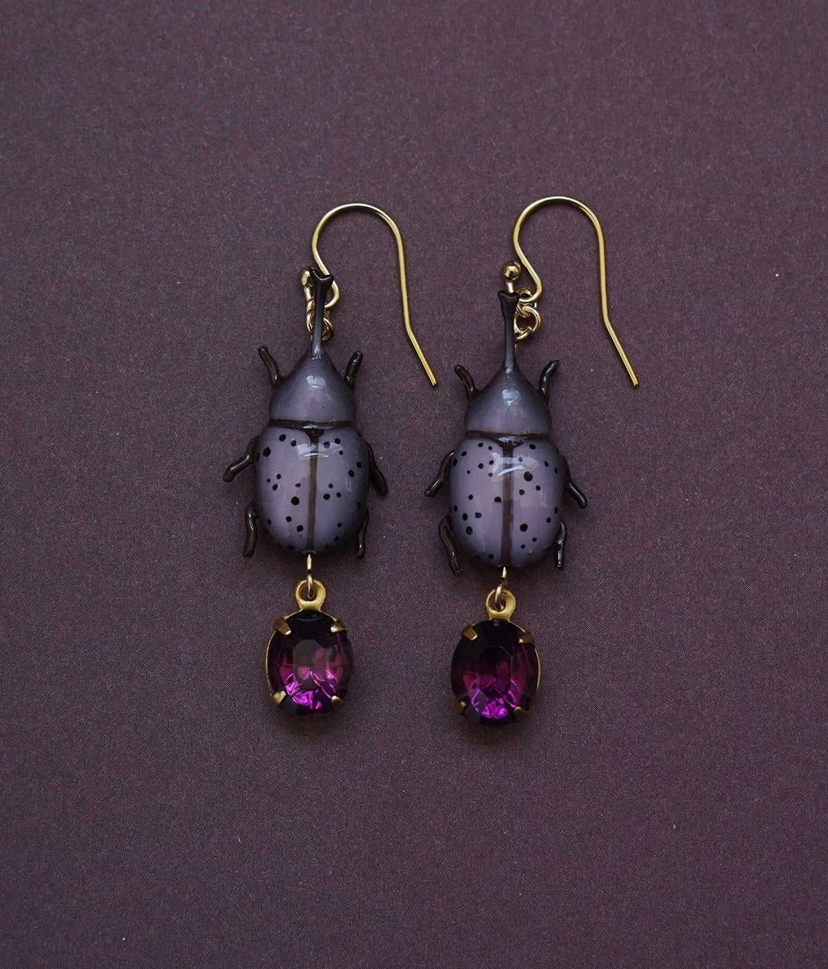 Rhinoceros Beetle Earrings (Wine)