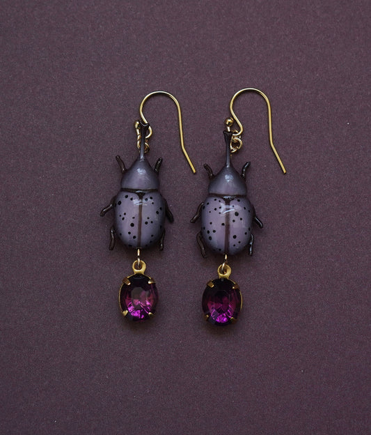 Rhinoceros Beetle Earrings (Wine)