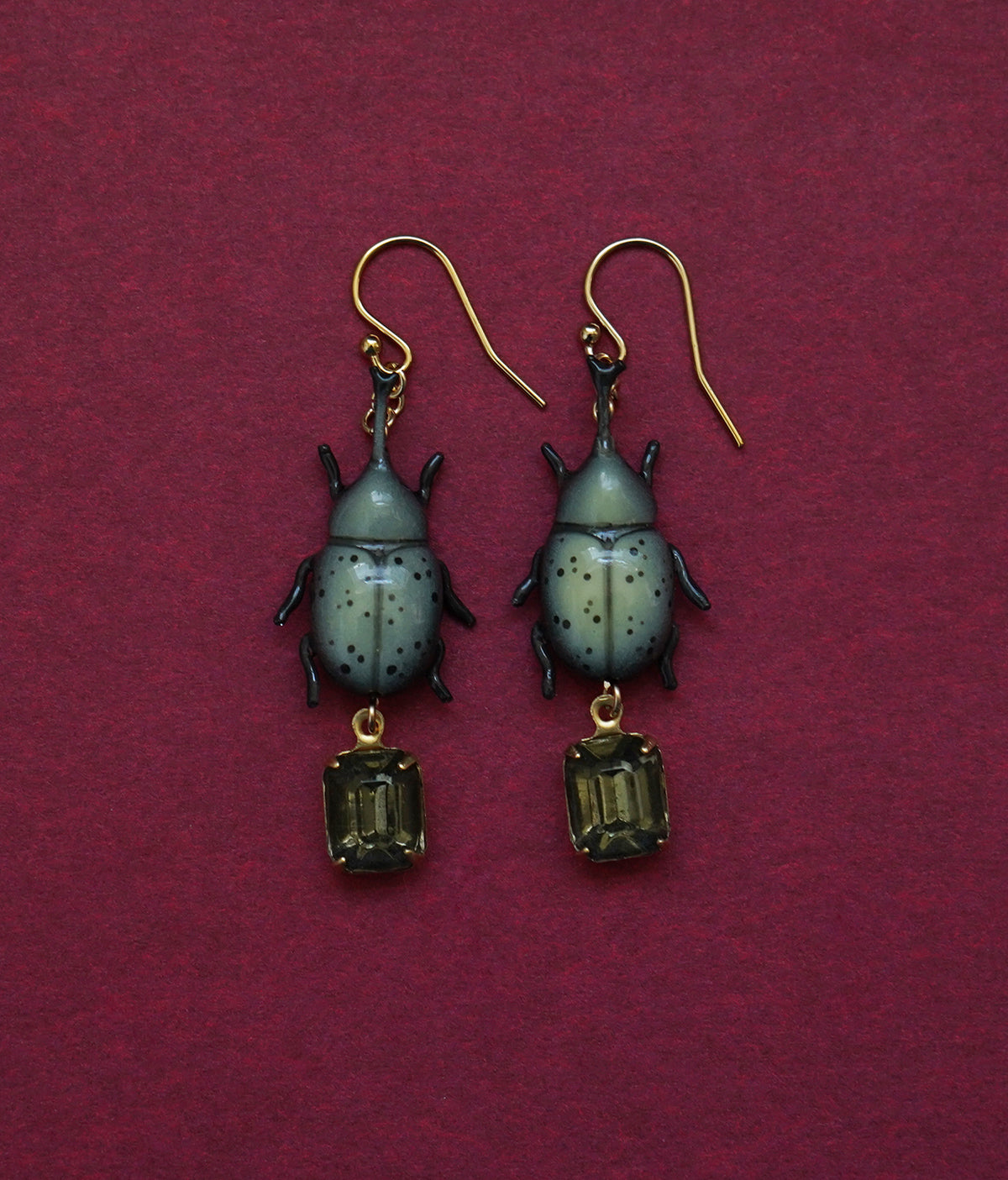 Rhinoceros Beetle Earrings (Olive)