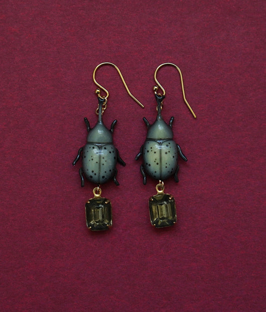 Rhinoceros Beetle Earrings (Olive)