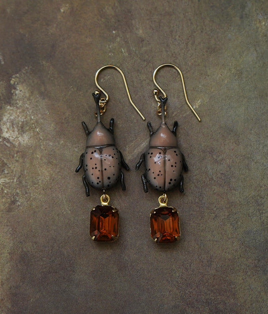Rhinoceros Beetle Earrings (Coffee)
