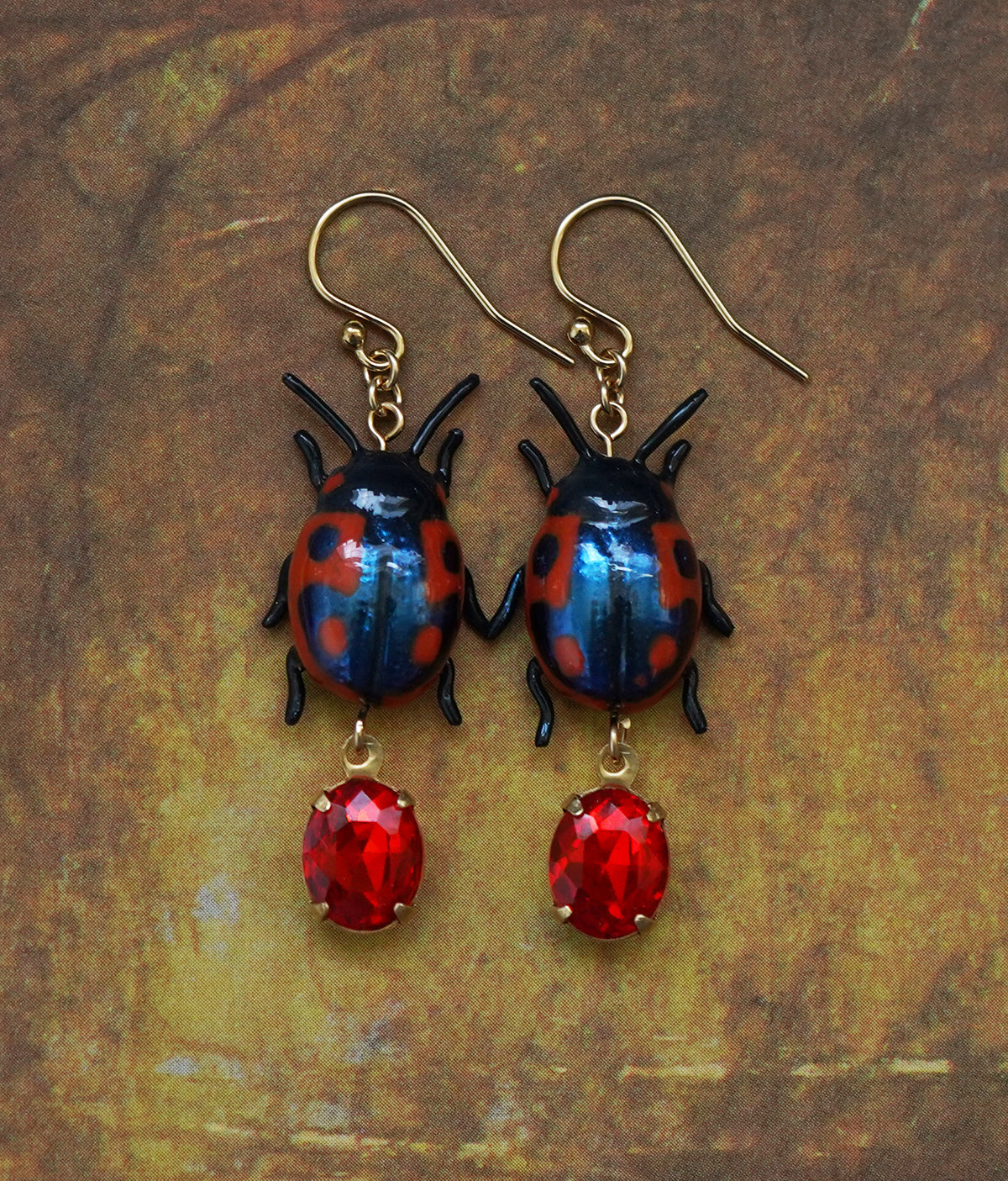 Mint Beetle (Blue/Orange) Earrings