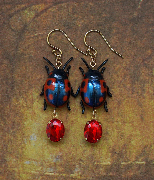 Mint Beetle (Blue/Orange) Earrings