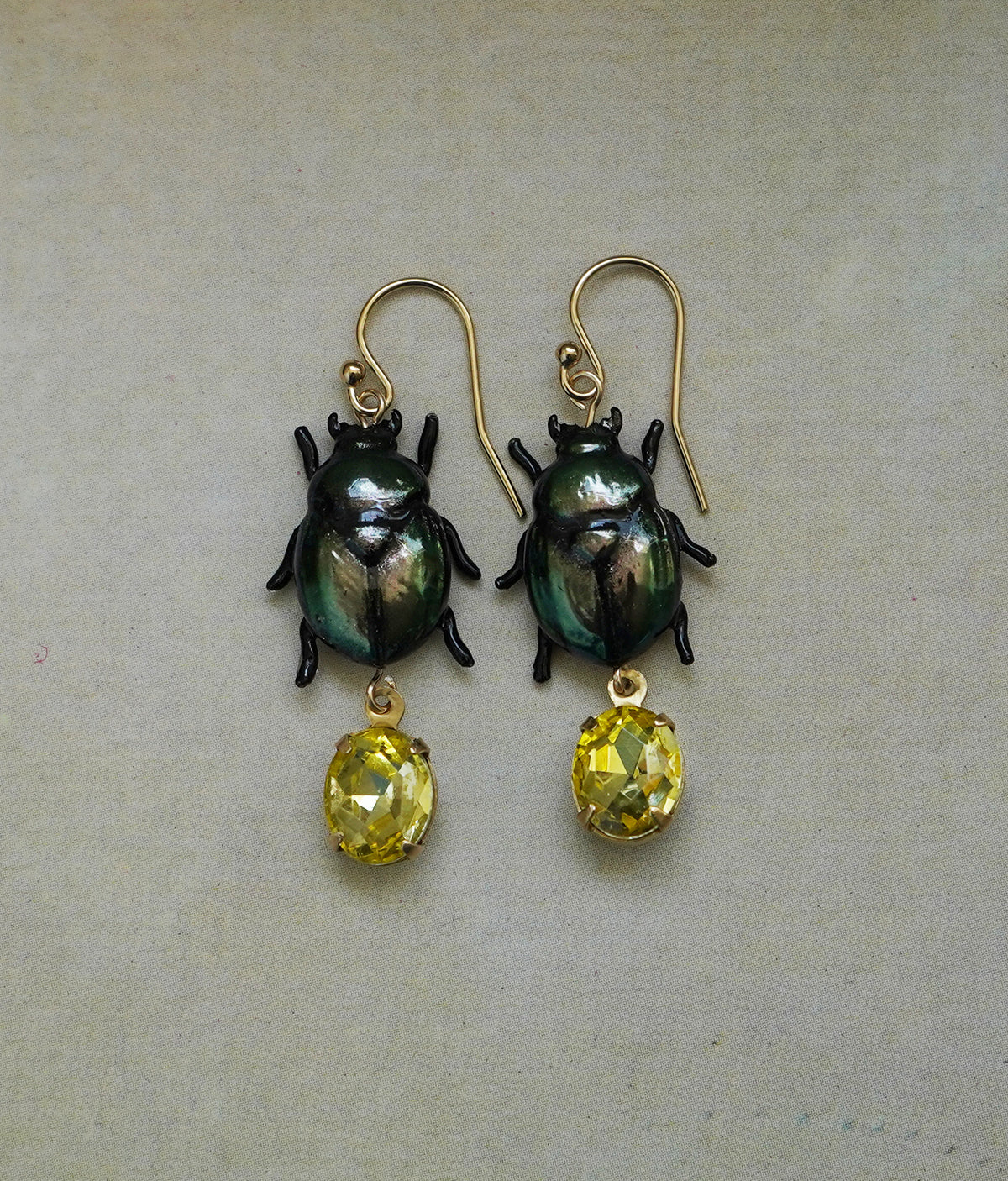 Scarab Earrings (Green/Yellow)