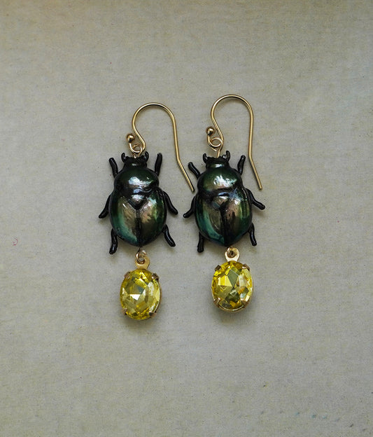 Scarab Earrings (Green/Yellow)