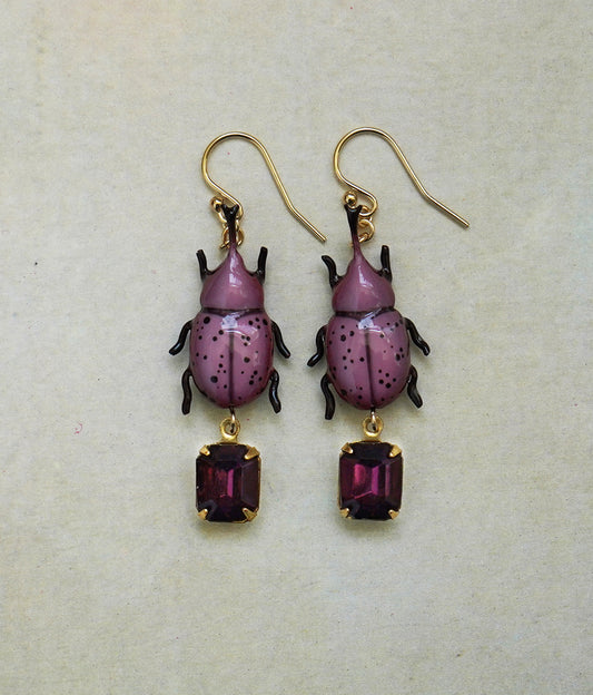 Rhinoceros Beetle Earrings (Sangria)