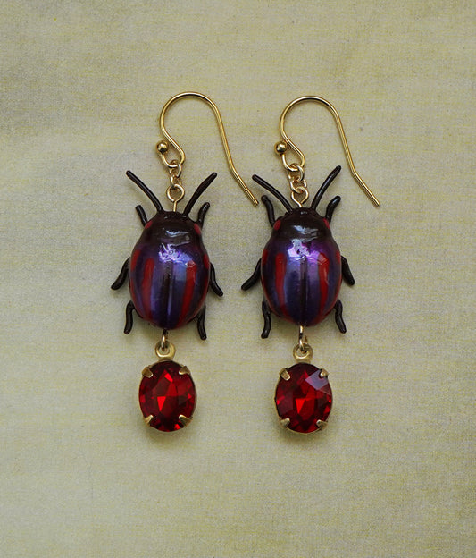 Mint Beetle (Red) Earrings